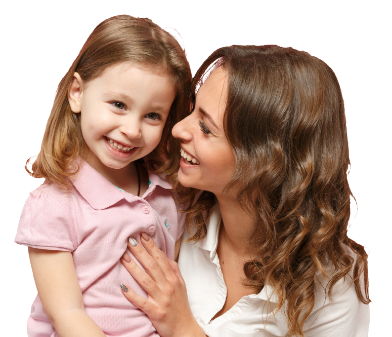 Young Daughter and Mom Laughing Together
